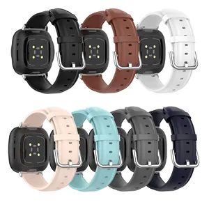 IVANHOE 정품 가죽 시계 스트랩 Fitbit Versa 3 4 시계 스틸 버클 밴드 팔찌 Fitbit Sense 시계 액세서리