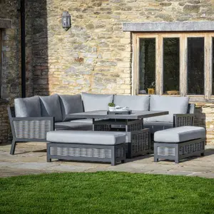 Patio Rattan Furniture Outdoor Wicker Powder-Coated Aluminium Frame Corner Sofa With Square Height-adjustable Table 2 Benche