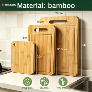 Juego de tablas de cortar de bambú con mango, tablas de cortar de madera para cocina con ranura para jugos, juego de tablas de cortar ecológicas - Product Image 3