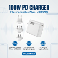 Chargeur rapide 100W GaN PD 100W pour ordinateur portable, téléphone, tablette, chargeur mural USB-C avec prises interchangeables EU US UK AU pour iPhone