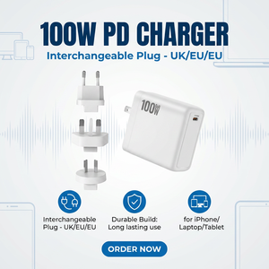 อะแดปเตอร์ GaN PD 100W ชาร์จเร็วสำหรับแล็ปท็อป โทรศัพท์ แท็บเล็ต ช่องเสียบ USB-C พร้อมปลั๊กเปลี่ยนได้ EU US UK AU สำหรับ <span class=keywords><strong>iPhone</strong></span> - Product Image 2