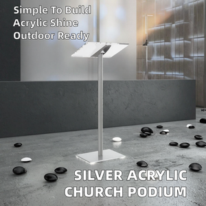Pupitre d'église moderne en acrylique transparent argenté, robuste et écologique, pour le sol, avec poteau et base en aluminium - Product Image 2