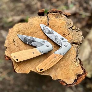 Cuchillo de Bolsillo Táctico de Supervivencia para Campamento y Aire Libre, con Hoja con Patrón de Alce y Jabalí Impreso en 3D, Mango de Madera de Olivo, Personalizado, Marca Hot Sela - Product Image 3