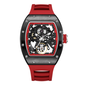 Reloj de pulsera automático Tonneau de lujo para hombre con mecanismo de esqueleto hueco marca Original característica de reserva de energía estilo mecánico - Product Image 2