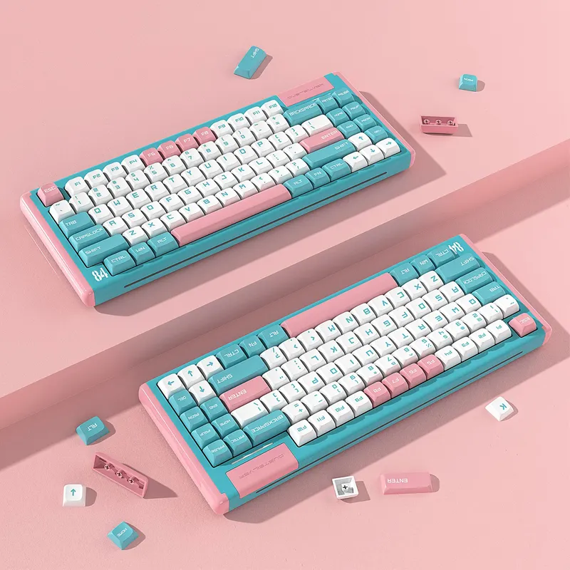 DUSTSILVER D84 Blue Pink Milkshake 75% Cute RGB Mechanical Keyboard Wireless Bluetooth Gaming Backlit Gaming Mechanical Keyboard