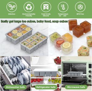 Bandeja de silicona premium antiderrames para cubitos de hielo con tapa - Molde cuadrado grande de 8 cavidades reutilizable y a prueba de fugas para cubitos de hielo grandes y transparentes - Product Image 4