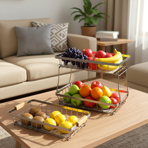 Keranjang Buah & Roti Logam Klasik Tiga Lapis yang Dapat Disesuaikan dengan Penyangga yang Dapat Dilepas, Rak Penyimpanan Organizer Meja Dapur - Product Image 5