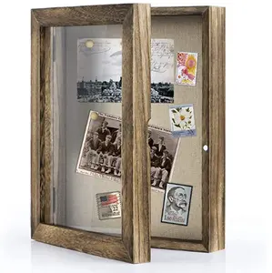 定制木制阴影盒框架8x10阴影盒展示盒带亚麻背面纪念品奖奖牌照片记忆盒