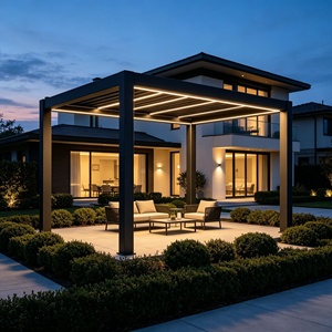 Pergola motorisée robuste en alliage d'aluminium pour extérieur avec gouttière de drainage dissimulée, éclairage LED intégré et protection intégrale contre la pluie - Product Image 1