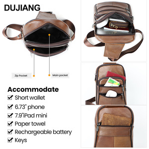 Dujiang Men's <b>Chest</b> Bag Genuine Leather Large Capacity Vertical Crossbody Bag Everyday Casual Use - Product Image 2