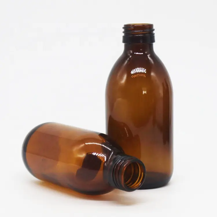 Botella de sirope de vidrio ámbar líquida con tapa de aluminio, uso médico clásico, 30ML, 60ML, 100ML, 150ML, 250ML, 500ML