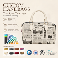Sac fourre-tout en cuir PU imprimé crème et noir avec quincaillerie dorée, élégant et chic pour femme, personnalisable OEM
