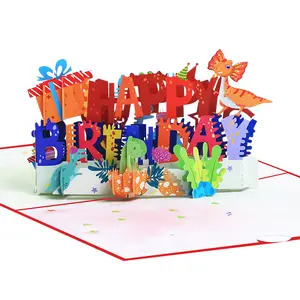 Hot Sell Creatieve Handgemaakte Wenskaart 3d Pop Up Gelukkige Verjaardag Dinosaurus Cadeaubonnen Voor Kinderen