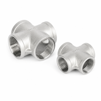 Raccord de tuyauterie fileté en croix à 4 voies en acier inoxydable 304, 1/4-1 pouce BSPP/BSPT, surface lisse, résistant à la corrosion, basse pression