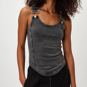 Channel 2026 Débardeur côtelé à boucle pour <span class=keywords><strong>femme</strong></span>, col rond, sans manches, coupe ajustée chic, style Y2K vintage grunge pour adolescentes - Product Image 3