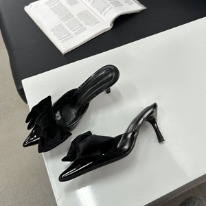 Hot Sale 2024 Spring New Pointed Bow Thin <b>Heel</b> slippers Ready Stock - Product Image 6