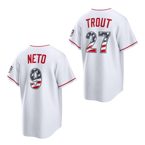 2026 Los Angeles USA 250 Kaos Jersey Baseball Empat Juli Pakaian Kustom Bordir Jahitan Seragam # 9 Neto # 27 Ikan Trout - Product Image 1