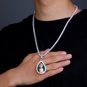 Nuovo stile Hip Hop personalizzato collane a catena di Tennis gioielli placcato rodiato medaglia a forma di goccia <span class=keywords><strong>con</strong></span> medaglioni CZ ghiacciati - Product Image 5