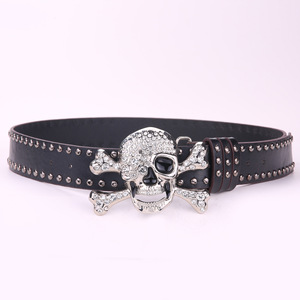 <span class=keywords><strong>Ceinture</strong></span> en cuir de haute qualité pour femme, style punk, hip-hop, avec grande <span class=keywords><strong>boucle</strong></span> en alliage ornée de strass et de crânes, <span class=keywords><strong>ceinture</strong></span> cloutée décorative et tendance - Product Image 2