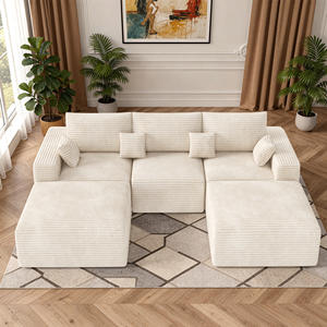 Sofá Cama Modular Moderno en Forma de L de Pana con Estructura Metálica Plegable, Combinación Libre, Sin Montaje, Almohadas Extraíbles, Ergonómico para Salón - Product Image 1