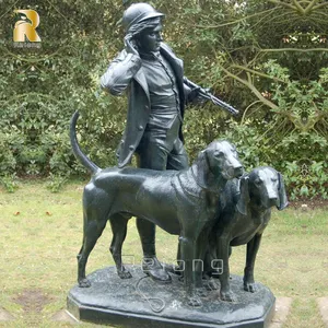 รูปปั้นบรอนซ์ทองแดงทองเหลืองขนาดเท่าชีวิตจริงปรับแต่งได้รูปปั้นสุนัขสำหรับผู้ชาย