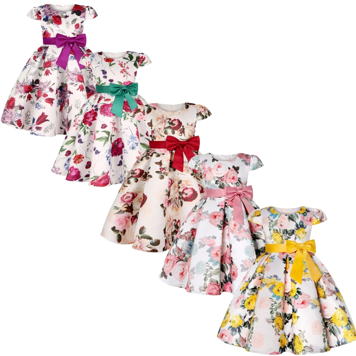 2023 new fashion kids dresses with bow for girls floral girls party dresses princess children birthday dresses for girls