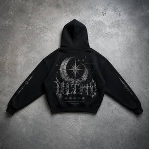 Custom Black <b>Pullover</b> Hoodie Back Gothic Graphic Print Oversized Boxy Heavyweight Cotton Logo Design High Quality <b>Men</b> Hoodie - Product Image 1