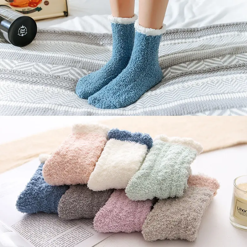 Women Cozy Winter Sleep Bed Socks Floor Home Fluffy Socks Coral velvet fuzzy Christmas socks