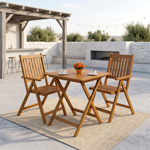 Modern Teak Wood Bistro Set Outdoor <b>Folding</b> <b>Table</b> Chairs Patio Furniture for Villa Hotel Cafe - Product Image 2