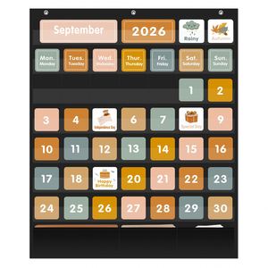 Boho 46+3 Pockets Calendar & Weather Pocket Chart Large 28.75"x24" <b>Black</b>, with 92 Cards, for Classroom, Home & School Learning - Product Image 2