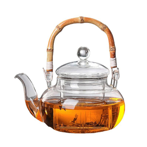 En gros Pas Cher Chinois Bambou Poignée Faisceau Pot pour 6-8 Personne <span class=keywords><strong>Théière</strong></span> En Verre avec Passoire En Verre - Product Image 1