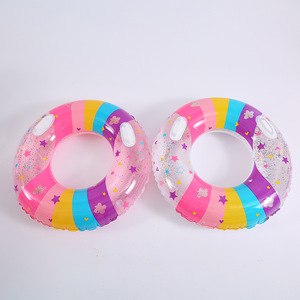 Anneau de natation à paillettes <span class=keywords><strong>arc</strong></span>-<span class=keywords><strong>en</strong></span>-<span class=keywords><strong>ciel</strong></span> avec poignée bouée de sauvetage gonflable portable Anneau de natation de piscine mignon - Product Image 2