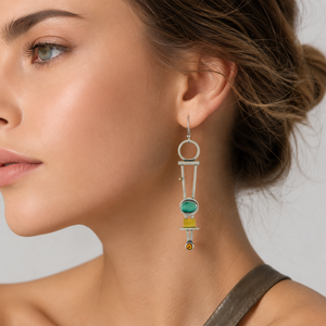 Literary <b>blue</b>-green texture <b>stud</b> <b>earrings</b>, women's retro jewelry gifts - Product Image 2