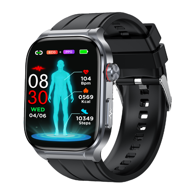 New ET588 Smart Health Watch 1.95inch Square AMOLED Display IP68 Waterproof NFC ECG Body Temperature SOS Calling Smartwatch