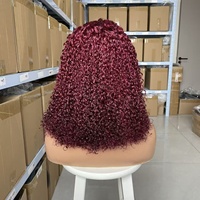 Peluca de Cabello Humano Vietnamita Original Color Borgoña SDD de 16 Pulgadas, Peluca con Frente de Encaje 13x4 de Alta Definición