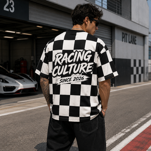 OEM Graffiti Letter Checkerboard Racing Tee Oversized Loose Fit Checkered Club Print Mens Racing Fan Short Sleeve <b>Tshirt</b> Wholesa - Product Image 3
