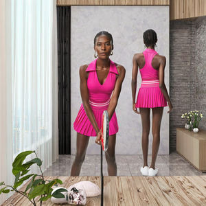 Women's Anti-Glare Quick Drying Tennis <b>Skirt</b> Set Breathable High Neck Yoga Suit Front Custom Logo-<b>Sports</b> Fitness Wear Anti-UV - Product Image 2