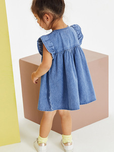Vestito Estivo per <span class=keywords><strong>Bambina</strong></span> in Denim di Cotone a Maniche Corte con Applicazioni e Motivi Cartoon, Servizio OEM - Product Image 3