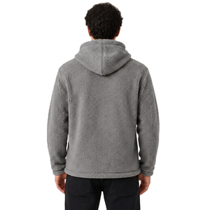 Custom Oversized Sherpa Fleece Hoodie Men's Winter Sherpa Fleece Jacket Stand Collar Front Logo Solid Color <b>Zip</b>-up Design - Product Image 2