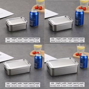 Custom 304 Stainless Steel <b>Lunch</b> Box Leak-Proof 550ml/850ml/1400ml/2400ml Capacity Tiffin Square Sealed Storage Food Bento Box - Product Image 2