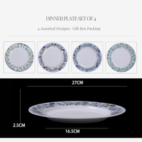 Assiettes à dîner en porcelaine dure émaillée Céramique Elysian Grace, 27 cm, lot de 4, avec décor sous l'émail, compatibles micro-ondes et lave-vaisselle