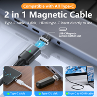 Câble de données magnétique en nylon PD 240W Type-C vers Type-C avec bouchon anti-poussière pour téléphones mobiles et tablettes, prise détachable