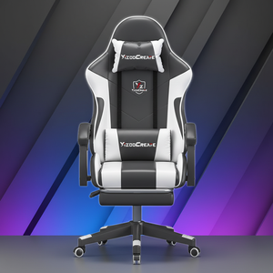 Komfortabler Ergonomischer <span class=keywords><strong>Massage</strong></span>-Relaxsessel aus Leder mit Verstellbarer Höhe, 5-Sterne-Eisenbasis, Drehbaren Rollen und Ausziehbarem PC-Gaming-Stuhl - Product Image 1