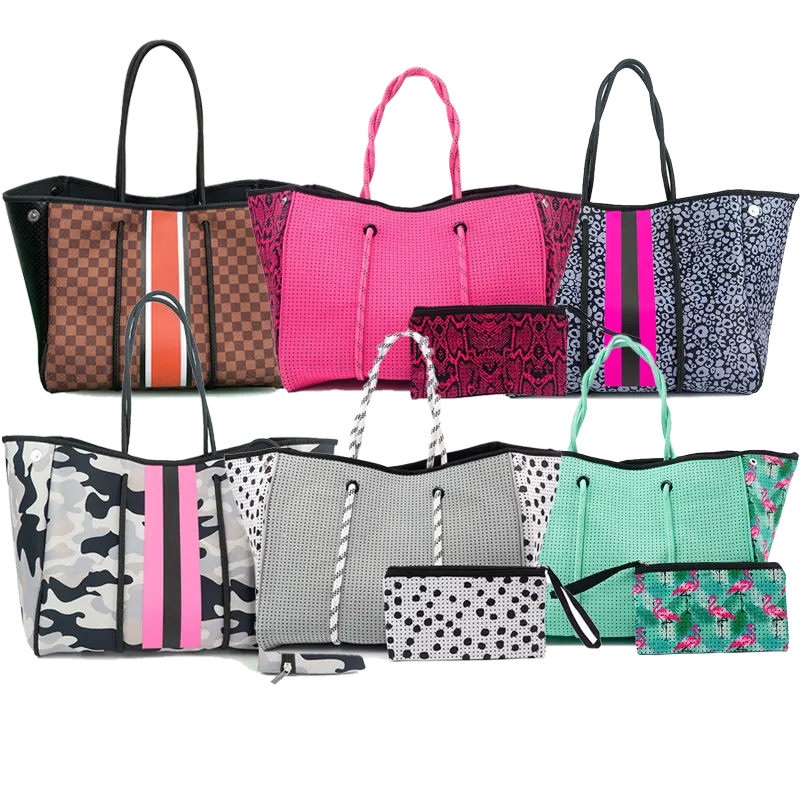 Fashion Trending Designer Women's Handbags 2 Piece Set Ladies Hand Bags Neoprene Tote Beach Bags Purses and Handbags