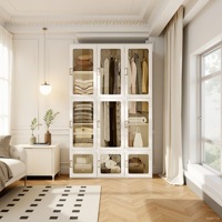 Armoire pliante moderne et simple en plastique avec 5 tiroirs et portes coulissantes pour petit appartement, chambre à coucher, mécanisme à charnières en MDF