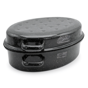 Oval Goose Roaster 7.5 L 38 Cm Enamelled Black White Speckled Roasting <b>Pan</b> - Product Image 2