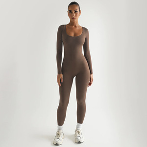 Combinaison pour femme à manches longues, col carré, en polyester hautement élastique, vêtements de sport - Product Image 3