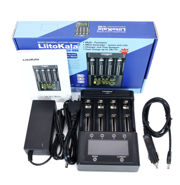 LiitoKala Lii-600 LCD Lithium Battery Charger 3.7V and NiMH 1.2V Battery Suitable for 18650 26650 21700 26700 16340 18350 AA AAA