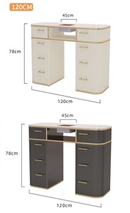 Table de manucure multifonctionnelle de luxe, design blanc et or, avec chaises, table à ongles avec aspirateur - Product Image 6