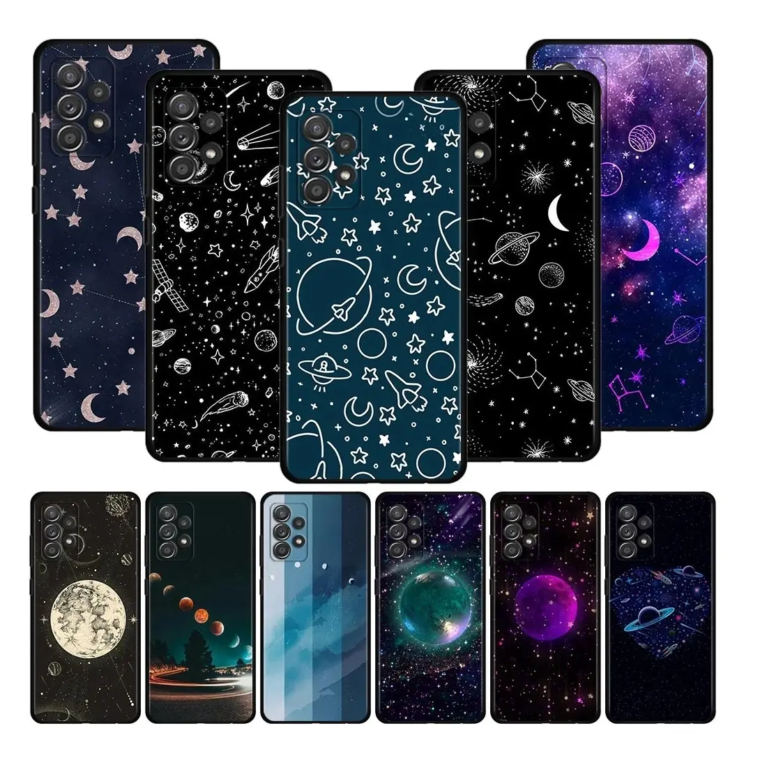Bling Beautiful Galaxy Planet Silicone Case for Samsung Galaxy S20/S21/S22 Ultra Painted UV Printing Cover Note 20 A53 A03 Core